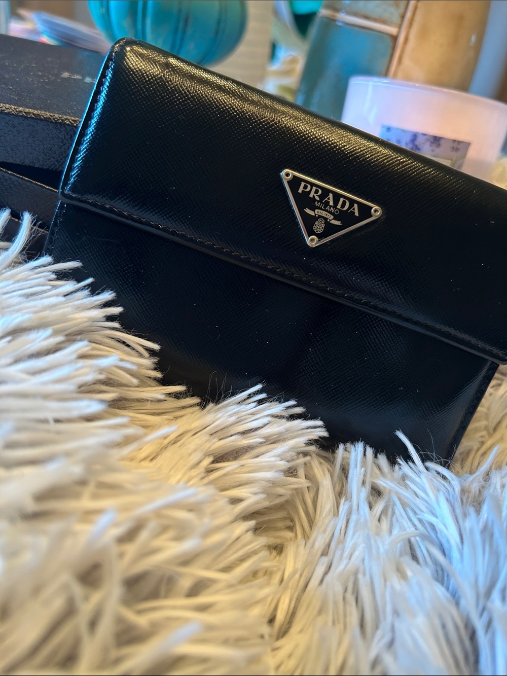 Prada Black Saffiano Leather Triangular Logo Wallet